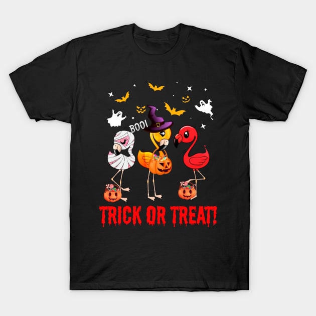 Trick Or Treat Flamingo Pumpkin Halloween Gift T-Shirt by Dianeursusla Clothes